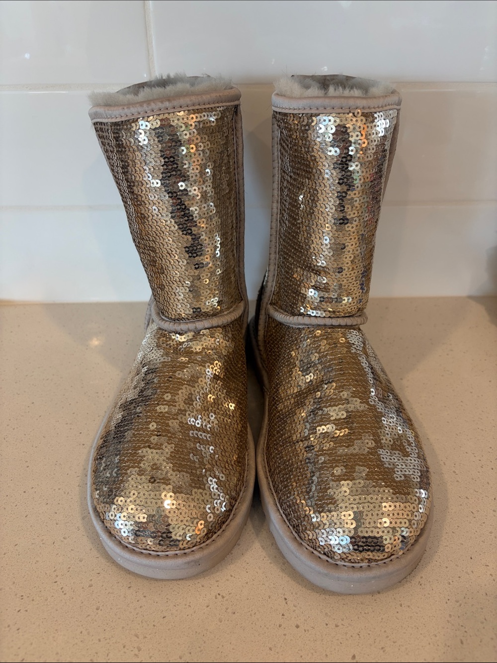 UGG Gold Sequin Classic Short Boots